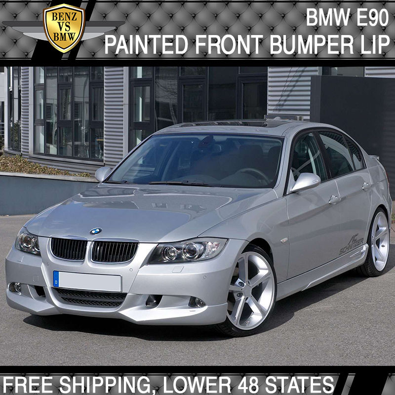 USパーツ 05-08 E90 3シリーズACスタイルフロントバンパーリップ塗装チタンシルバーメタリック 05-08 E90 3-Series AC Style Front Bumper Lip Painted Titanium Silver Metallic
