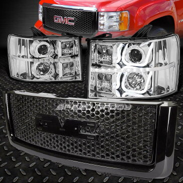 グリル クロームハロープロジェクターヘッドライト+クリア Rバンパー+ LED +ログ 07 + SIERRA用グリルガード CRHOME HALO PROJECTOR HEADLIGHT+CLEAR BUMPER+LED+LOGO GRILLE GUARD FOR 07+SIERRA