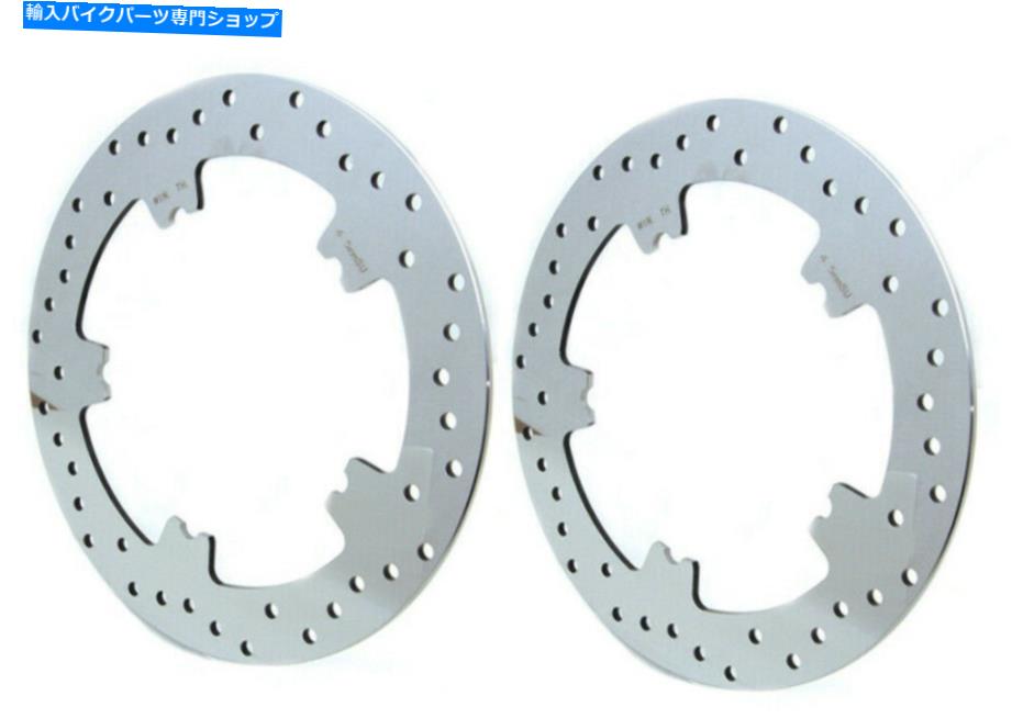 front brake rotor 磨かれたステンレスドリルフロントブレーキローター07+ハーレーVロッドDYNA OEM 415..