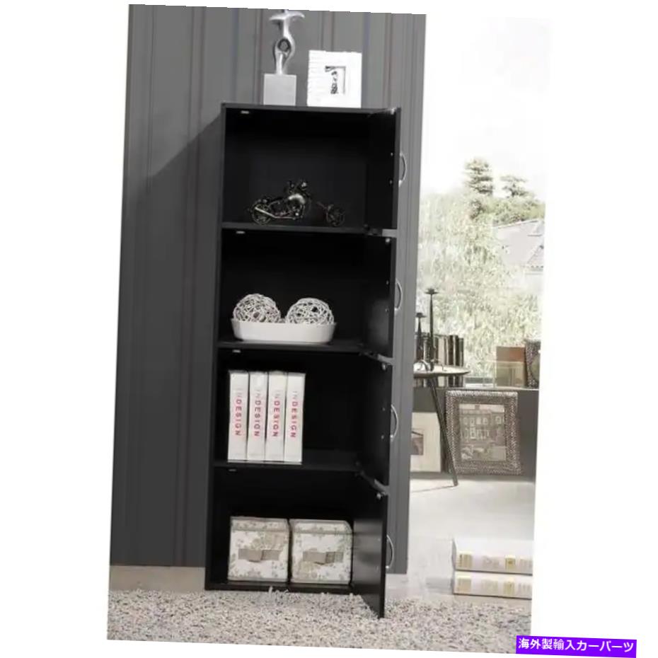 ガルウィング 47.4インチ。背の高い4シェルフの標準木製本棚、キャビネットドア、黒い仕上げ 47.4 in. Tall 4-shelf Standard Wood Bookcase w/ Cabinet Doors, Black Finish