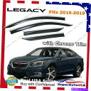 ウィンドウバイザー スバルレガシー2015- 2019クロムトリムウィンドウバイザーレインサンウィンドガードベント For Subaru Legacy 2015- 2019 Chrome Trim Window Visor Rain Sun Wind Guard Vent(2)