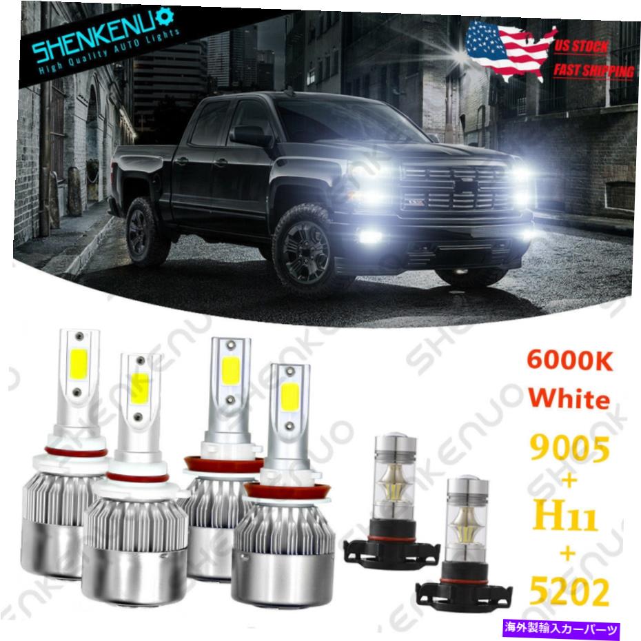 ե饤 6000K LEDإåɥ饤 +եŵC6ܥ졼Х顼1500 2500 2007-2015 6000K LED Headlight + Fog Light Bulbs C6 For Chevy Silverado 1500 2500 2007-2015