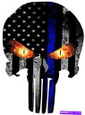 アイライン パニッシャーシンブルーラインアメリカンフラッグスカル炎の目をデカールグロスステッカー PUNISHER THIN BLUE LINE AMERICAN FLAG SKULL FLAMING EYES DECAL GLOSS STICKER