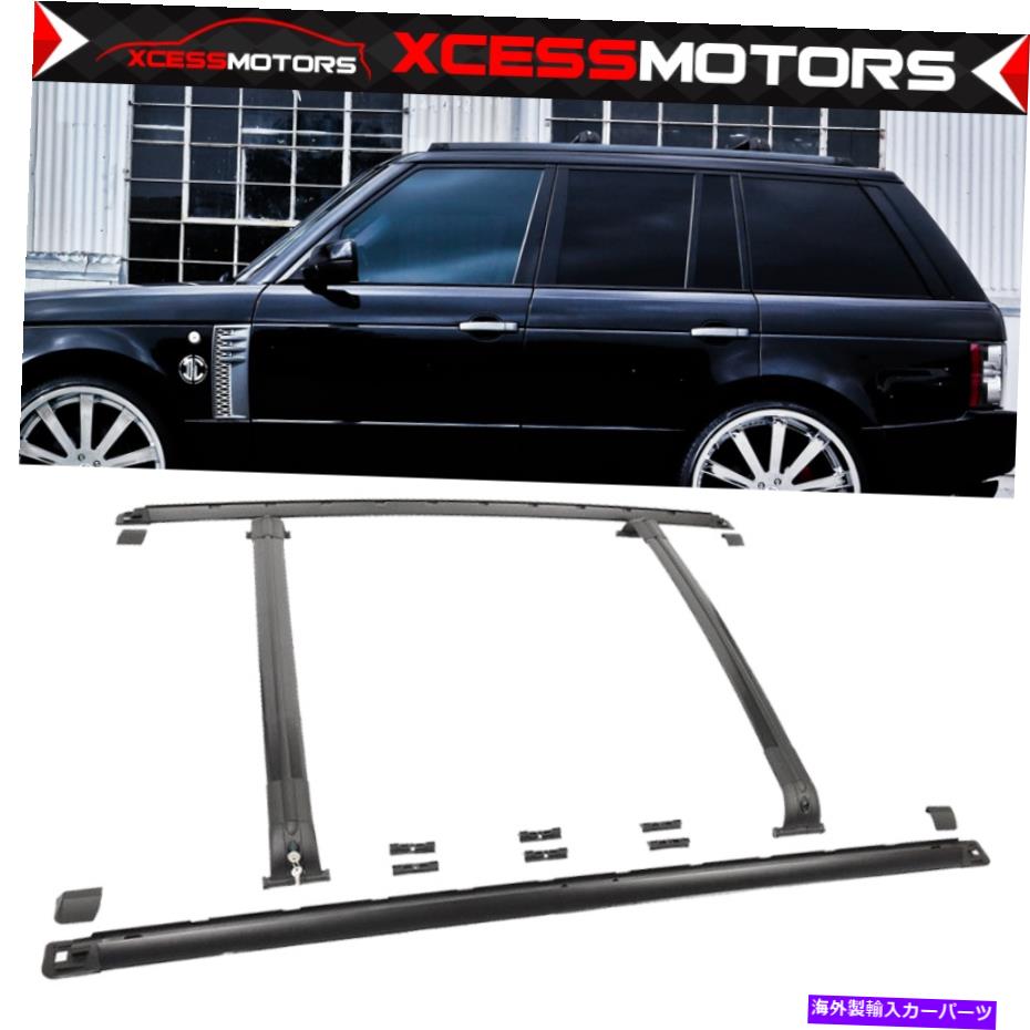 ルーフキャリア 02-12レンジローバーHSE Factoryブラックアルミニウムルーフレールとクロスバーセット Fits 02-12 Range Rover HSE OE Factory Black Aluminum Roof Rails & Cross Bars Set