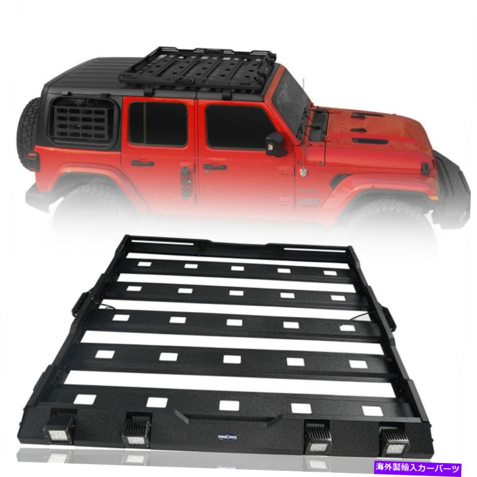 ルーフキャリア トップルーフラック荷物荷物キャリアw/6 xジープラングラーJL JL JT 18-22 4DRのLEDライト Top Roof Rack Luggage Carrier w/6 x LED Lights For Jeep Wrangler JL JT 18-22 4Dr