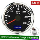 タコメーター 52mmタコメーター0-3000 rpmカーマリンディーゼルエンジンタチョゲージ付き時間メーター 52mm Tachometer 0-3000 R...