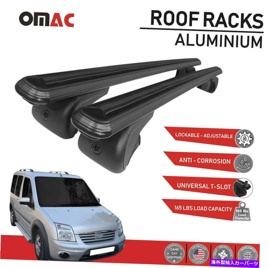 クロスバー ルーフラッククロスバー荷物キャリアブラックフォードコネクト2010-2013 Roof Rack Cross Bars Luggage Carrier Black for Ford Connect 2010-2013