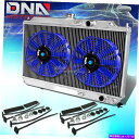 エンジンカバー Integra da dual Coreフルアルミニウム冷却ラジエーター x2 10 ブルースリムファン/ファンDA6 INTEGRA DA DUAL CORE FULL ALUMINUM COOLING RADIATOR X2 10 BLUE SLIM FAN/FANS DA6