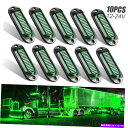 サイドマーカー 10x LEDサイドマーカーライトクリアランスランプトレーラートラックRVキャラバンボートグリーン 10X LED Side Marker Lights Clearance Lamp Trailer Truck RV Caravan Boat Green