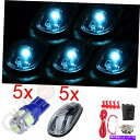 サイドマーカー 5xクリアレンズアイスブルーLEDキャブマーカーライト +トレーラートラックSUV用配線パック 5x Clear Lens Ice Blue L...