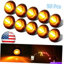 サイドマーカー 50xラウンドLEDカートラックトレーラーバスクリアランス弾丸マーカーライトアンバー米国船 50x Round LED Car Truck Tr...