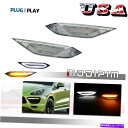 サイドマーカー 11-14のポルシェカイエンアンバーターンシグナルホワイトDRLのクリアLEDサイドマーカーランプ Clear LED Side Marker Lamp for 11-14 Porsche Cayenne Amber Turn Signal White DRL