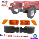サイドマーカー 01-06ラングラーのフロントバンパーエンドキャップ +信号ランプとサイドマーカーライト(TJ) Front Bumper End Caps +...