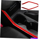 クロームカバー ホンダシビッククーペ2013-15レッドカーボンファイバーカップホルダーボーダーカバートリム For Honda Civic Coupe 201...