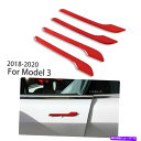 クロームカバー レッドカーアクセサリーサイドドアハンドルカバー17-20テスラモデル3のトリム RED Car Accessories Side Door Ha...