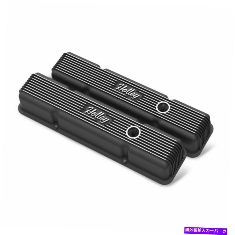 エンジンカバー ホリー241-242 SBCビンテージシリーズフィン付きバルブカバーサテンブラック機械加工 Holley 241-242 SBC Vintage Series Finned Valve Covers Satin Black Machined