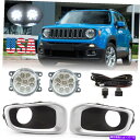クロームカバー Jeep Renegade 2015-2018のLEDフォグライトアセンブリの運転ランプ&カバーベゼル LED Fog Lights Assembly For Jeep Renegade 2015-2018 Driving Lamps & Covers Bezel(2)