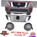 N[Jo[ 2017N2018N2019N2020YA}_SV2̃tHOCgJo[̃Abp[O +Zbg Upper Grille + Set of 2 Fog Light Cover For 2017 2018 2019 2020 Nissan Armada SV