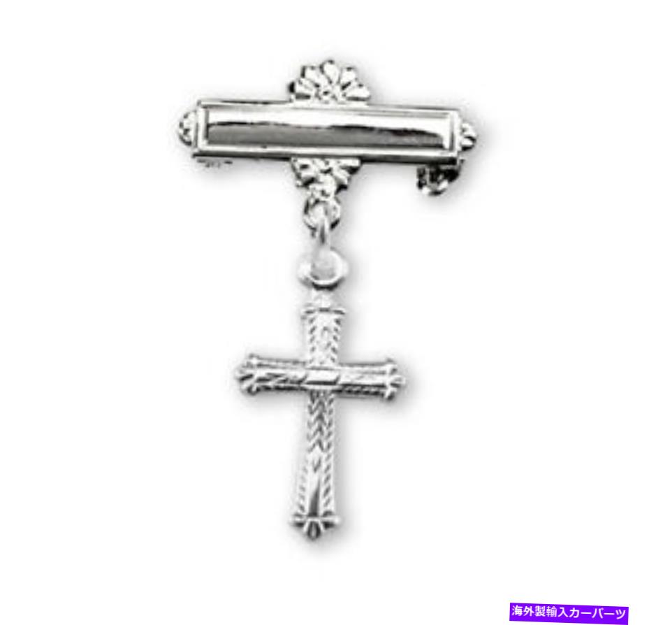 Cross Bar スターリングシルバーの彫刻詳細なカトリックの赤ちゃんの十字架、バーピン、1.1インチ Sterling Silver Engraved Detailed Catholic Baby Cross on a Bar Pin, 1.1 In