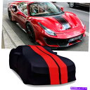 カーカバー フェラーリ488ピスタスパイダーインドアダストプルーフブラック＆レッドステインストレッチカーカバー For Ferrari 488 Pista Spider Indoor Dustproof Black Red Stain Stretch Car Cover