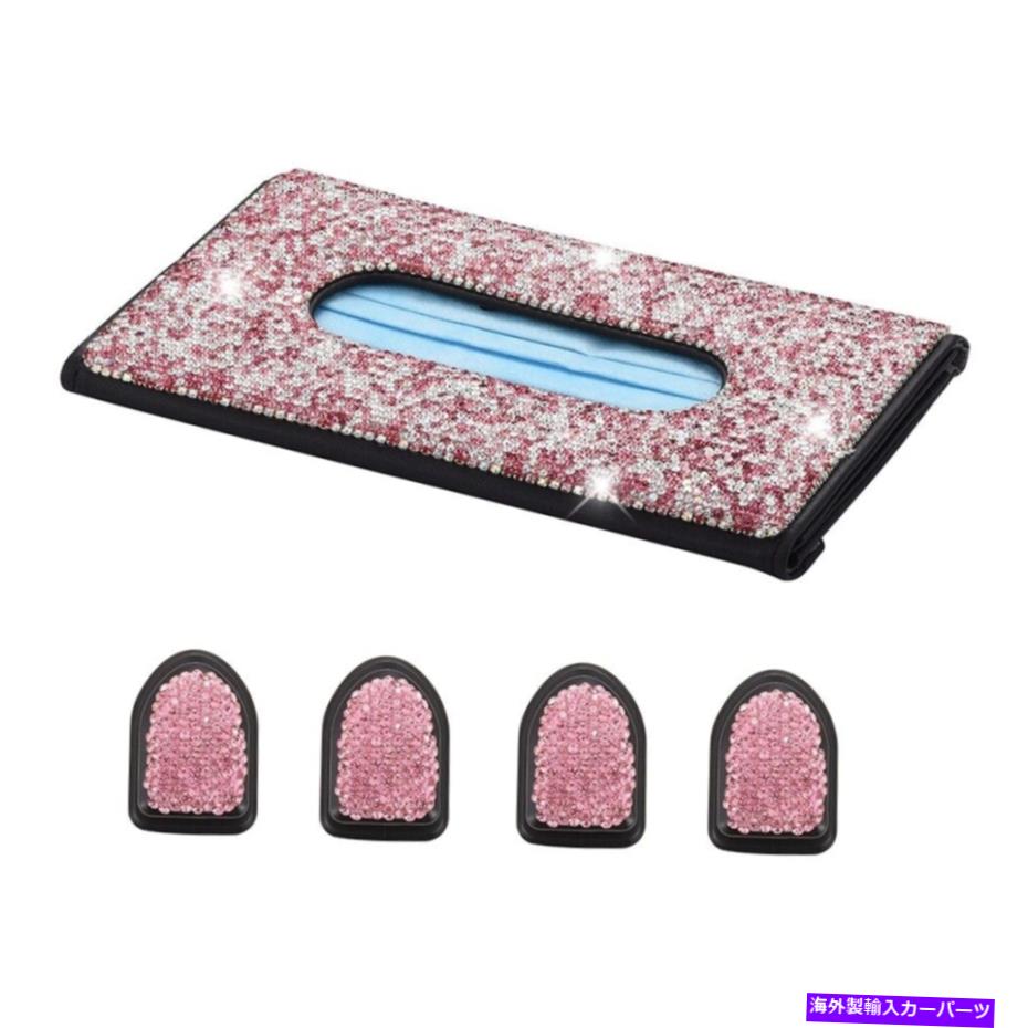 Dashboard Cover Хԥ󥯥顼ƥåܥåС + 4xåܡɥåޥեåå Car Sun Visor Pink Bling Tissue Box Cover + 4x Dashboard Glitter Mask Hooks Clip