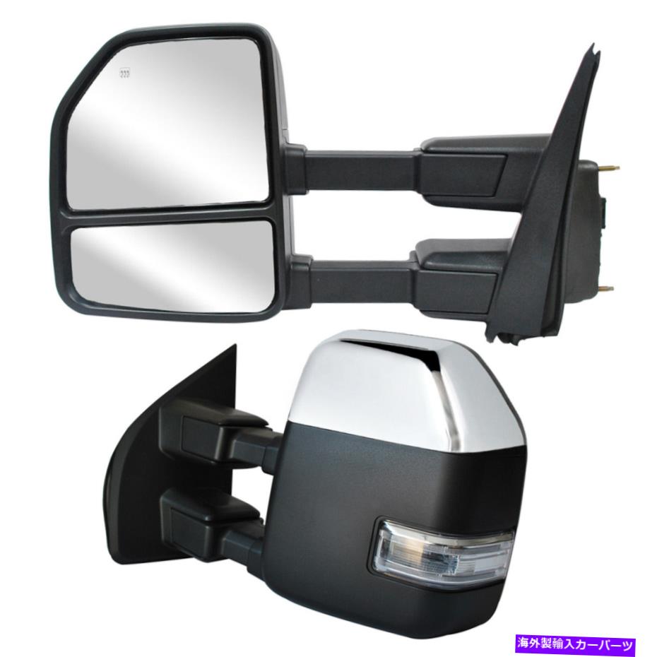 USミラー 2017-2020フォードF250スーパーデューティパワー加熱信号クロムキャップの牽引ミラー Towing Mirrors For 2017-2020 Ford F250 Super Duty Power Heated Signal Chrome Cap