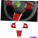 Dashboard Cover テスラモデル3 17-2022レッドカーボンファイバーステアリングホイールボタンカバートリムに適合 Fit For Tesla ...