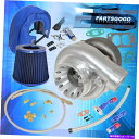 Turbo Charger T70オイル冷却ターボ充電器エアフィルターヒートシールドオイルラインブーストコントロールブルー T70 Oil Cooled Turbo Charger Air Filter Heat Shield Oil Line Boost Control Blue