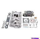 Intake Manifold Edelbrock 2021シングルクアッド吸気マニホールド/炭水化物キットw/ 600 CFM炭水化物シボレーSB Edelb...
