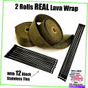 exhaust manifold チタン溶岩排気ヘッダーパイプヒートラップ2ロール2 "x50 'ブラックステンレスネクタイ Titanium Lava Exhaust Header Pipe Heat Wrap 2 Rolls 2"x50' Black Stainless Ties