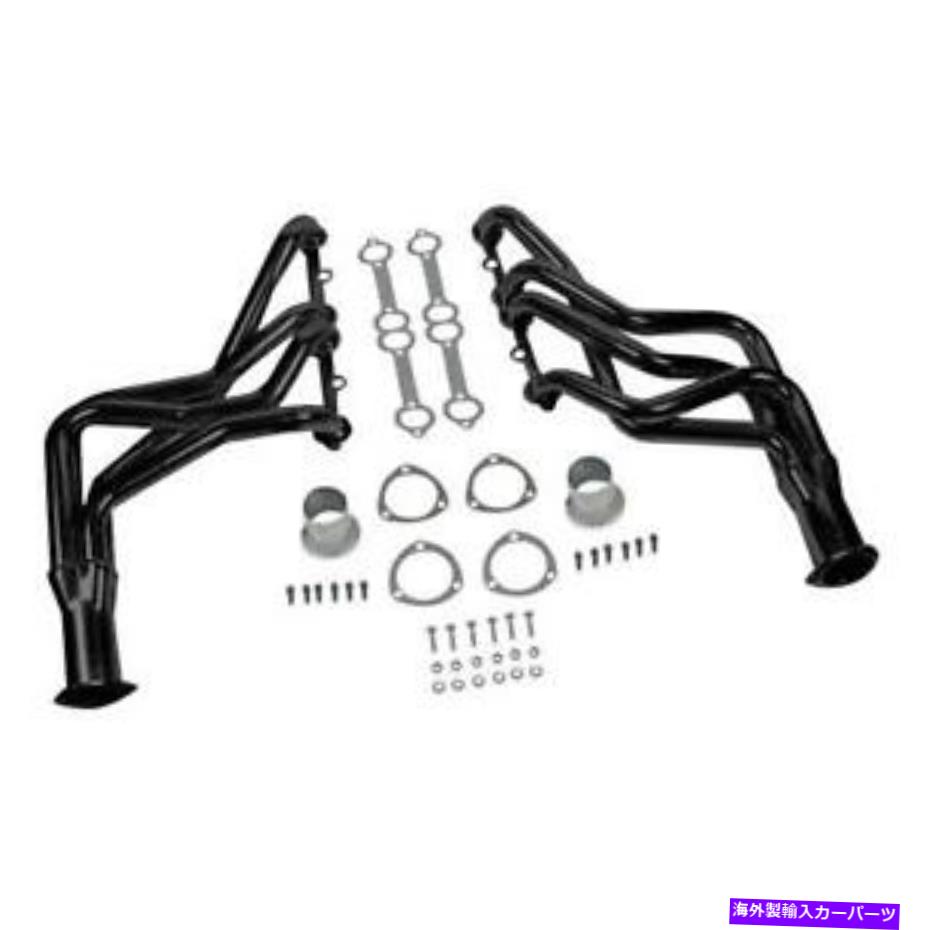 exhaust manifold 軟鋼ブラックペイントロングチューブエキゾーストヘッダーフィット1965-1972シボレー..