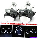 Headlight Covers 2x 3 12V車LEDライトエンジェルアイプロジェクターレンズヘッドライト付きランプシェードキット 2X 3 12V Car LED Light Angel Eye Projector Lens Headlight W/Cover Lampshade Kit