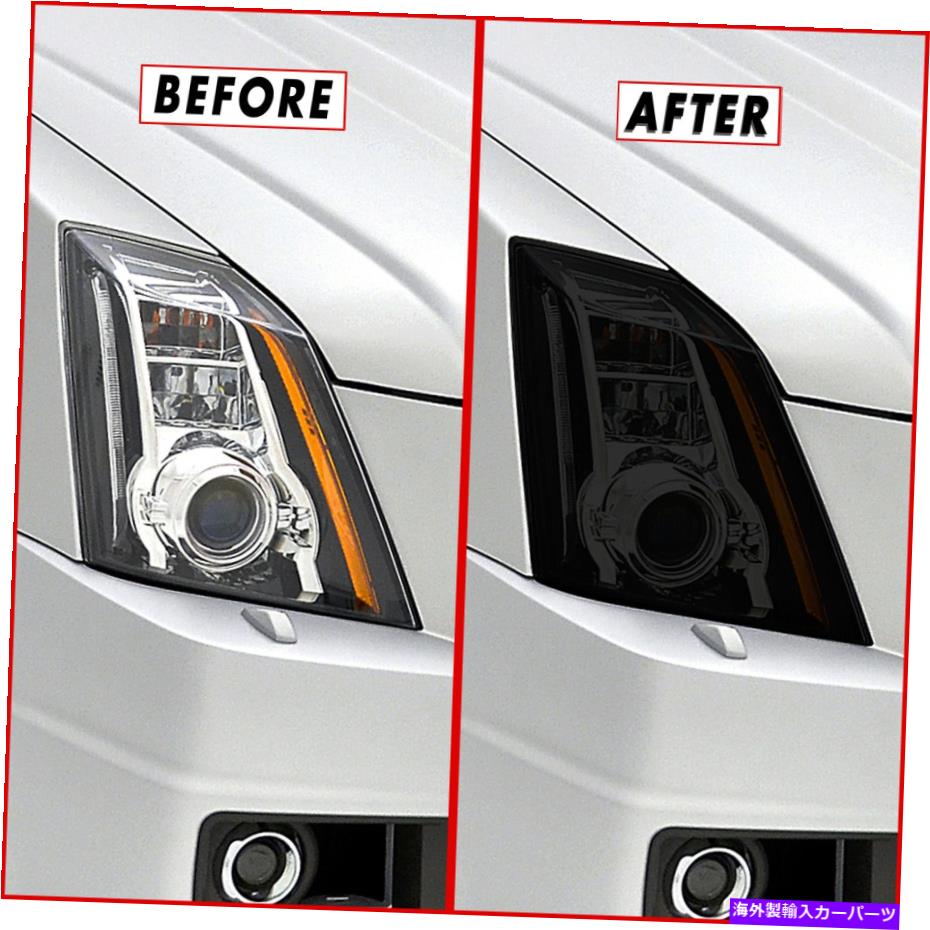 Headlight Covers 08-14のCadillac CTS CTS-Vヘッドライトスモークプレカットビニールティントオーバーレイ FOR 08-14 Cadillac CTS CTS-V Headlight SMOKE Precut Vinyl Tint Overlays