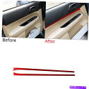 trim panel スバルフォレスターのためのレッドカーボンファイバーフロントドアパネルステッカーカバートリム2005-08 Red Carbon Fiber...