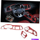 trim panel Dodge Challenger 2015-2019のABSレッドカーボンファイバーギアシフトパネルカバートリム ABS Red Carb...
