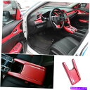 trim panel ホンダシビック2016-2020レッドカーボンファイバーインテリアアームレストボックスパネルトリム3PCS FOR HONDA Civic...