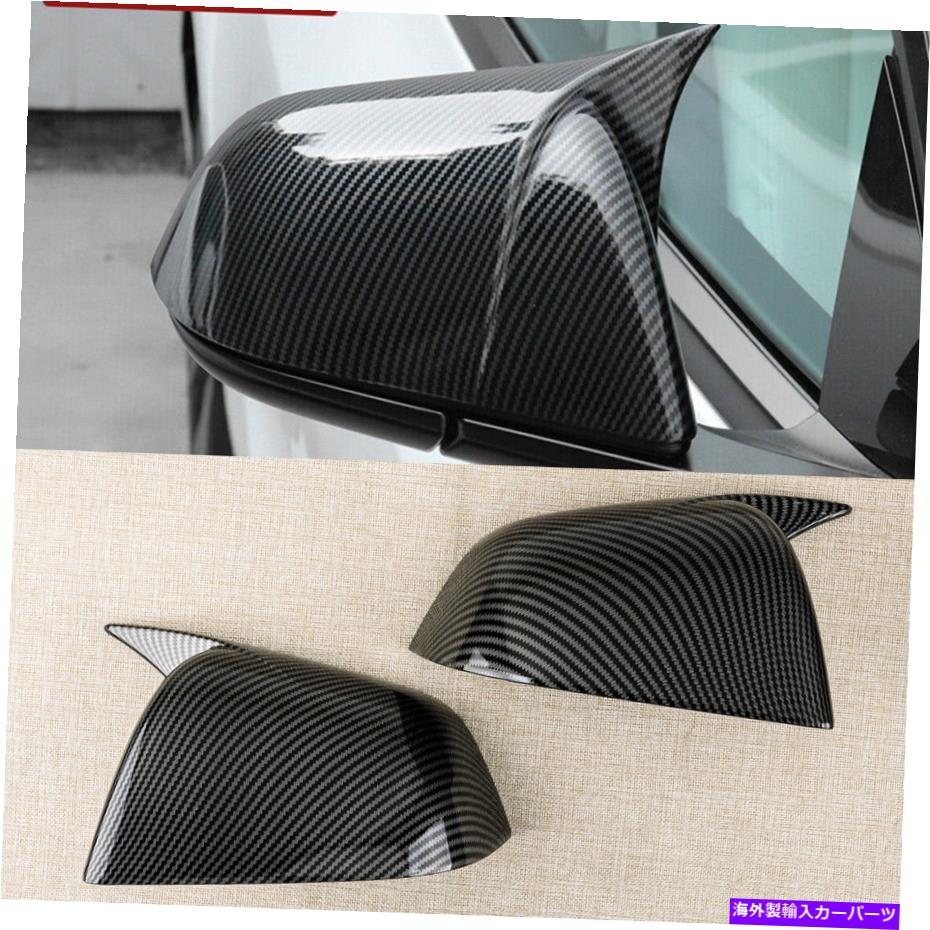 USミラー カーボンファイバースタイルホーンオックスサイドドアミラートリムキャップテスラモデルY 20-21 Carbon Fiber Style Horn OX Side Door Mirror Trim Cap Fit For Tesla Model Y 20-21