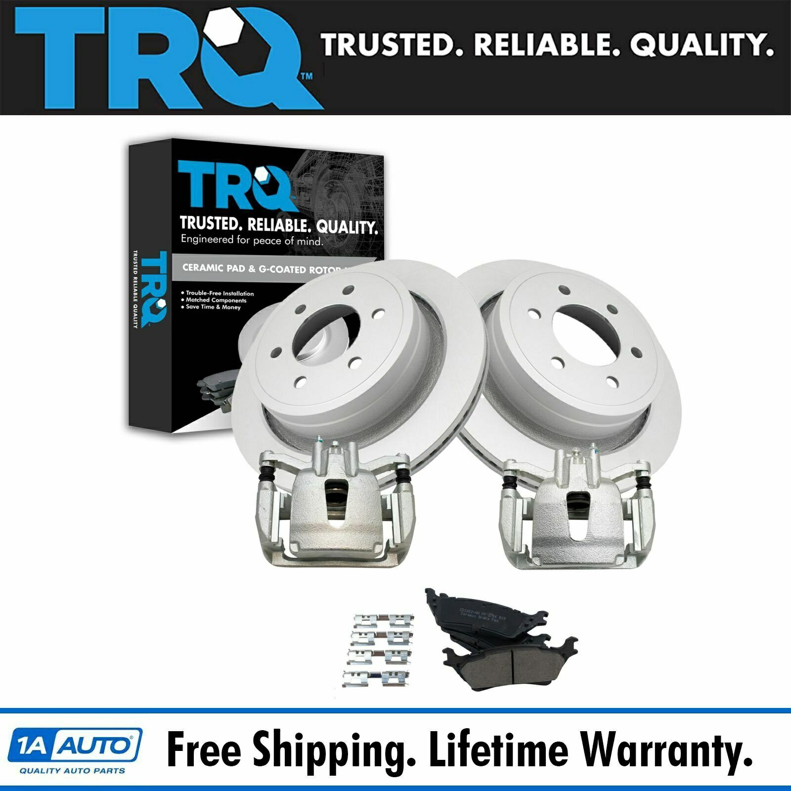 brake disc rotor TRQリアセラミックパッドGコーティングローターとフォードF150用のキャリパーキット TRQ Rear Ceramic Pads G-Coated Rotors & Calipers Kit for Ford F150