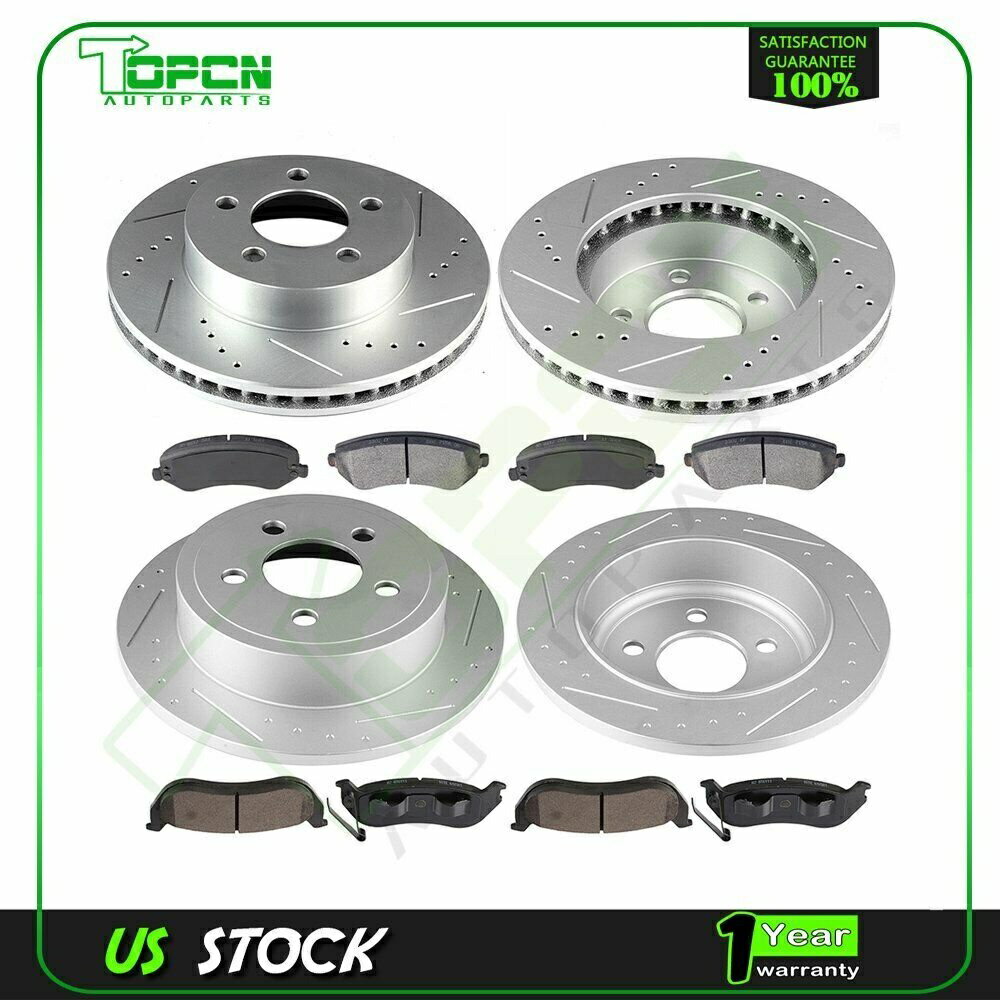brake disc rotor 2003年から2007年のジープリバティの4xフロントブレーキローターと8xセラミックパッド 4x Front And Rear Brake Rotors And 8x Ceramic Pads For 2003-2007 Jeep Liberty