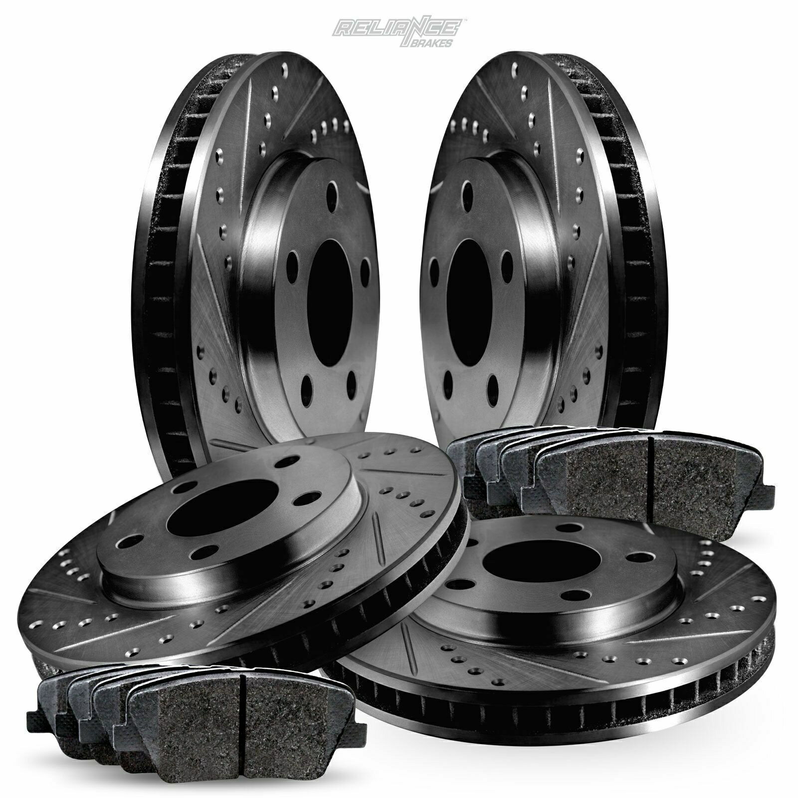 brake disc rotor ホンダ、アキュラCR-V、RDXフロントリアブラックドリルスロットブレーキローター+セラミックパッドをフィット Fit Honda, Acura CR-V, RDX Front Rear Black Drill Slot Brake Rotors+Ceramic Pads