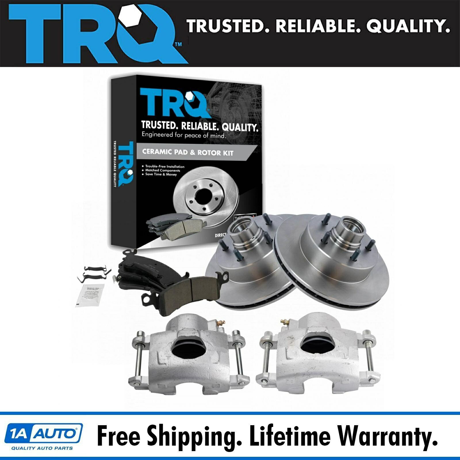 brake disc rotor TRQフロントセラミックブレーキパッドローター＆キャリパーキットアストラサファリヴァンRWD TRQ Front Ceramic Brake Pads Rotors & Calipers Kit for Astra Safari Van RWD