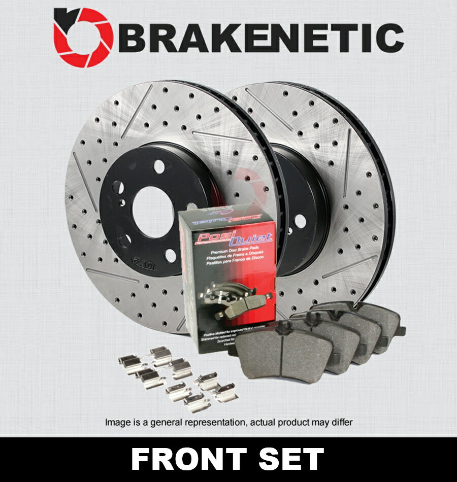 brake disc rotor [フロント]プレミアムドリルスロットブレーキローター + POSI静かなセラミックパッドBPK47394 [FRONT] PREMIUM Drill Slot Brake Rotors + POSI QUIET Ceramic Pads BPK47394