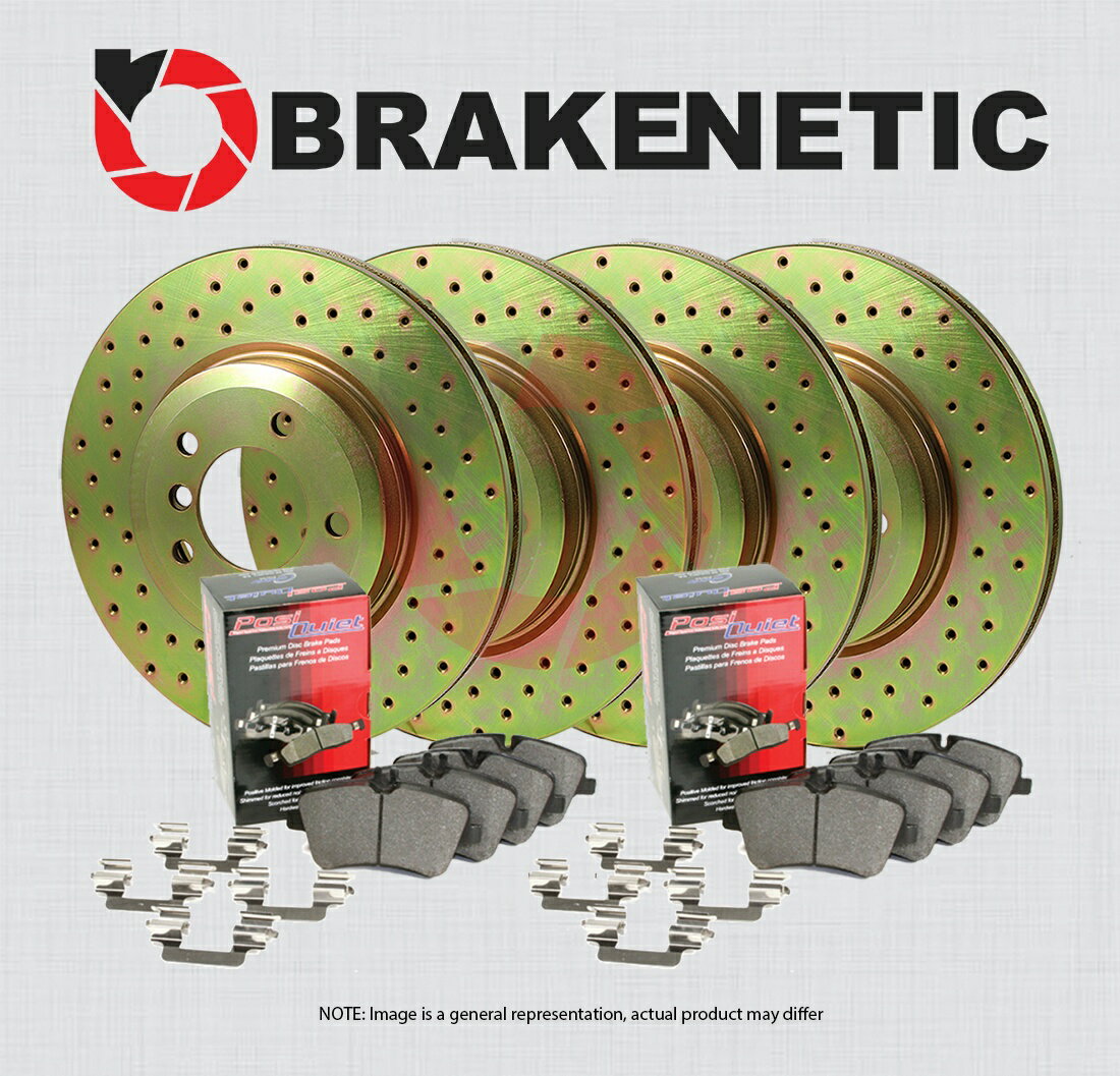 brake disc rotor Buick Chevrolet用用Trqフロントフロントブレーキパッド＆キャリ [F&R] BRAKENETIC SPORT DRILLED Brake Disc Rotors + POSI QUIET Pads BSK80120