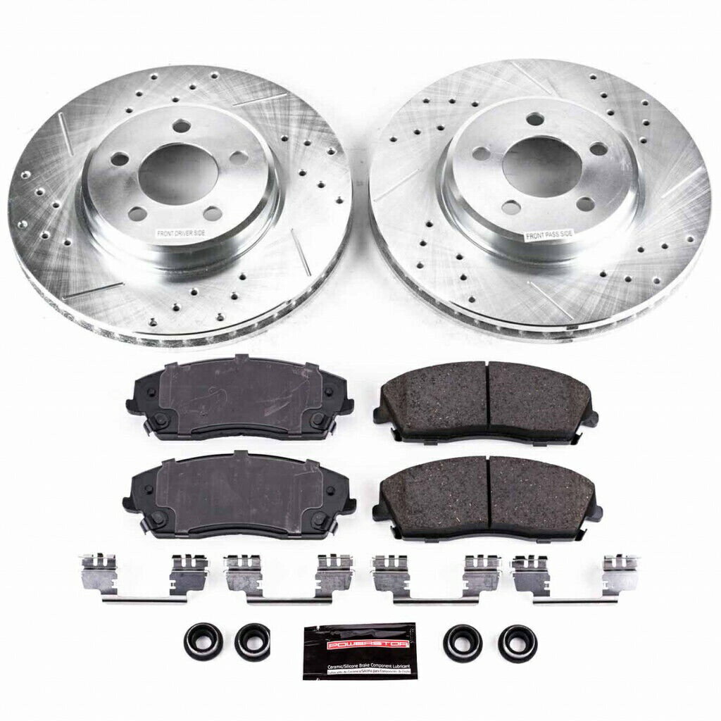 brake disc rotor フルキット 黒いドリルドリルスロットローターとbbcc.44129.02 Power Stop Brake Kit For Chrysler 300 2005-2020 Front Z23-Evolution Sport