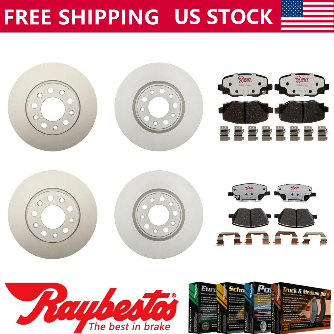 brake disc rotor FIIAT 500X 2018フロントリアコーティングブレーキローターハイブリッドブレーキパッド - レイベスト Fit Fiat 500X 2018 Front Rear Coated Brake Rotors Hybrid Brake Pads - Raybestos