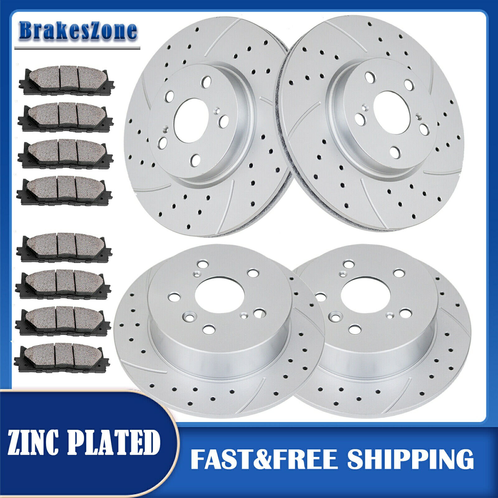 brake disc rotor トヨタアバロンカムリ用のドリルスロットスロットフロントリアブレーキローターセラミックパッド Drilled Slotted Front Rear Brake Rotors Ceramic Pads for Toyota Avalon Camry