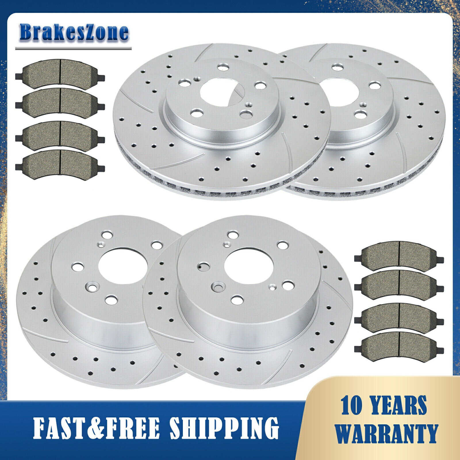 brake disc rotor 296mmフロント281mmリアディスクローターパッドトヨタカムリ用ドリルスロットブレーキ 296mm Front 281mm Rear Disc Rotors Pads for Toyota Camry Drilled Slotted Brakes