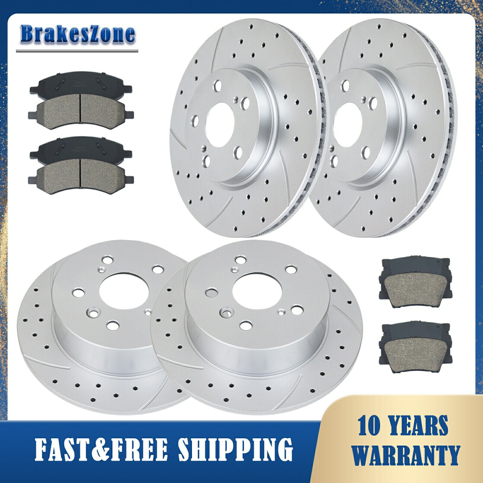 brake disc rotor 296mmフロントと281mmリアディスクローターパッドは、トヨタカムリスロットブレーキに適しています 296mm Front and 281mm Rear Disc Rotors Pads Fit for Toyota Camry Slotted Brakes