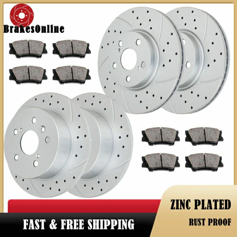 brake disc rotor 296mmフロントと281mmリアブレーキローターパッドキットトヨタカムリアバロンブレーキ 296mm Front and 281mm Rear Brake Rotors Pads Kit for Toyota Camry Avalon Brakes