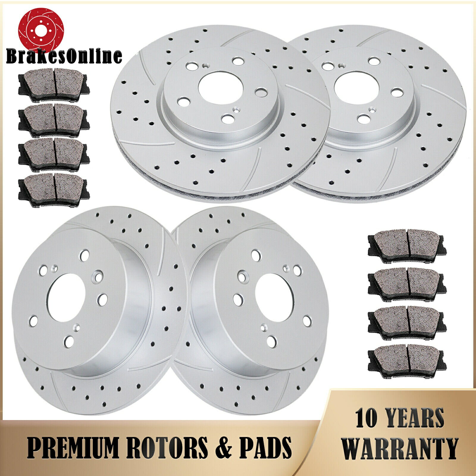 brake disc rotor トヨタアバロンレクサスES350 2013-2018フロントリアスロットブレーキローターパッドに適しています Fit for Toyota Avalon Lexus ES350 2013-2018 Front Rear Slotted Brake Rotors Pads